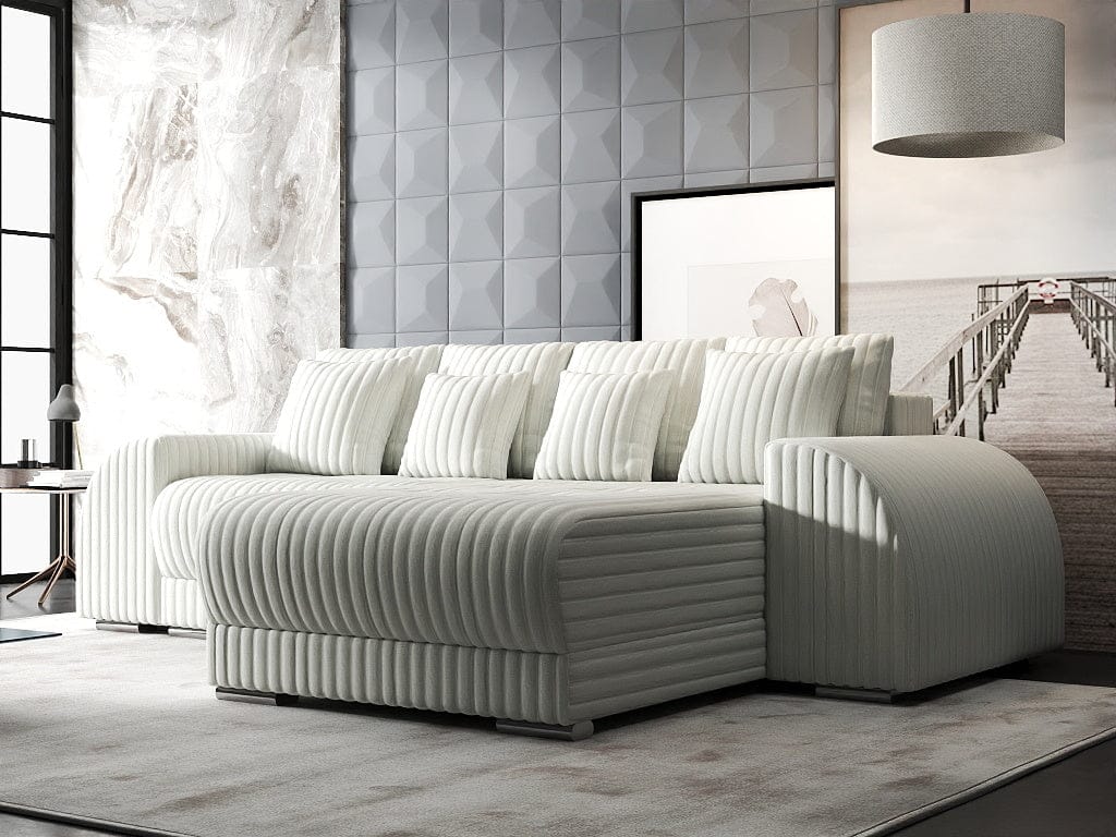 Colțar extensibil dumonde cu ladă de depozitare si sezut confortabil din spuma high-density, Verona Ambience Ivory II 290x185 cm