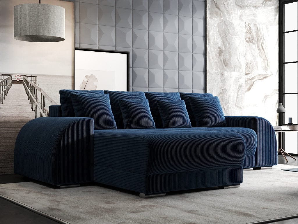Colțar extensibil dumonde cu ladă de depozitare si sezut confortabil din spuma high-density, Verona Zoom Albastru 290x185 cm