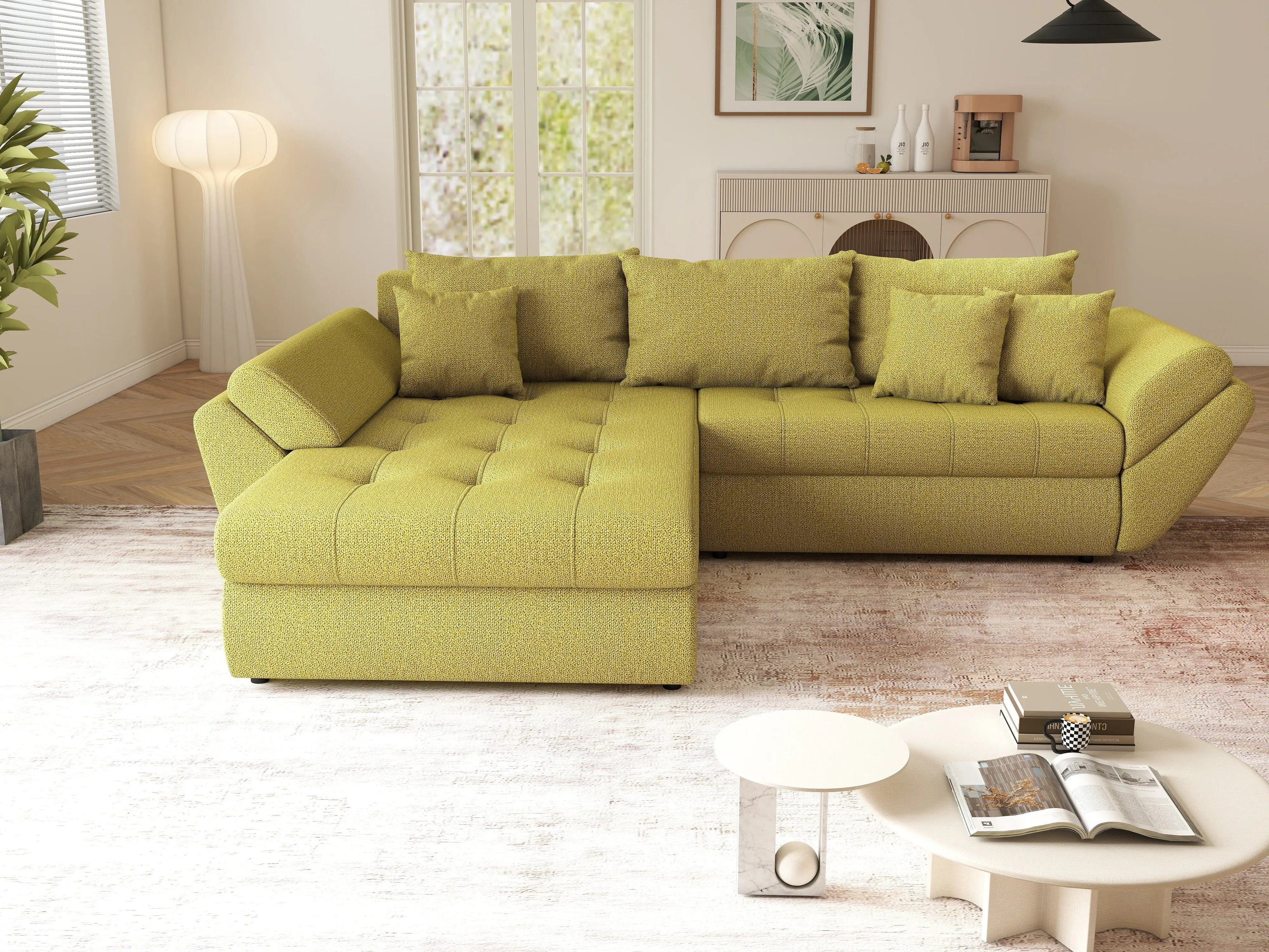 Colțar extensibil dumonde cu ladă de depozitare si sezut confortabil din spuma high-density, Loana Enjoy Green 270x185 cm