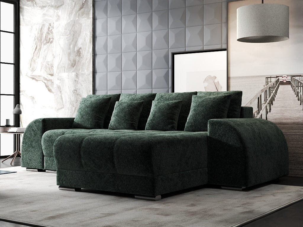 Colțar extensibil dumonde cu ladă de depozitare si sezut confortabil din spuma high-density, Verona Euphoria Verde II 290x185 cm