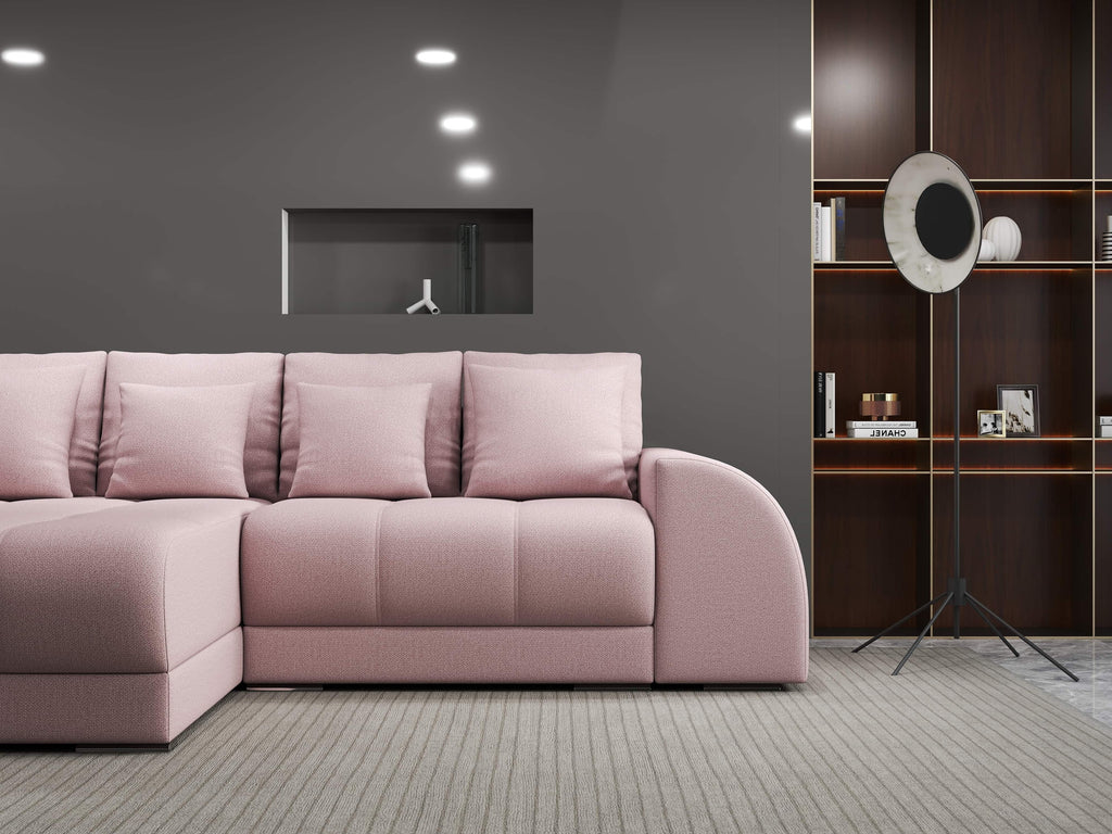 Colțar extensibil dumonde cu ladă de depozitare si sezut confortabil din spuma high-density, Verona Enjoy Roz 290x185 cm