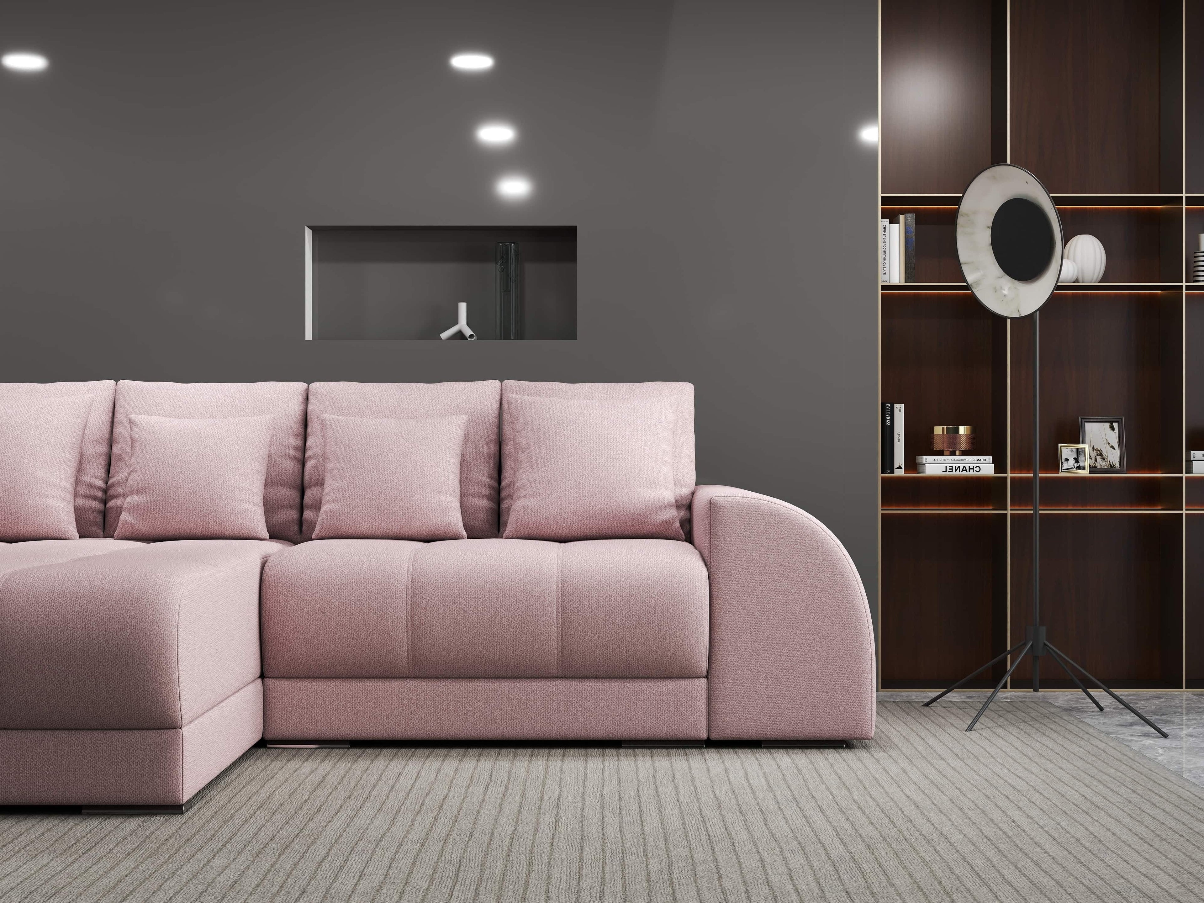 Colțar extensibil dumonde cu ladă de depozitare si sezut confortabil din spuma high-density, Verona Enjoy Roz 290x185 cm