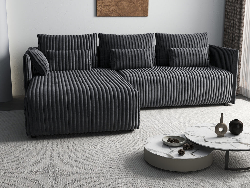 Colțar extensibil dumonde cu ladă de depozitare si sezut confortabil din spuma high-density, Malta Ambience Grey 235x185 cm
