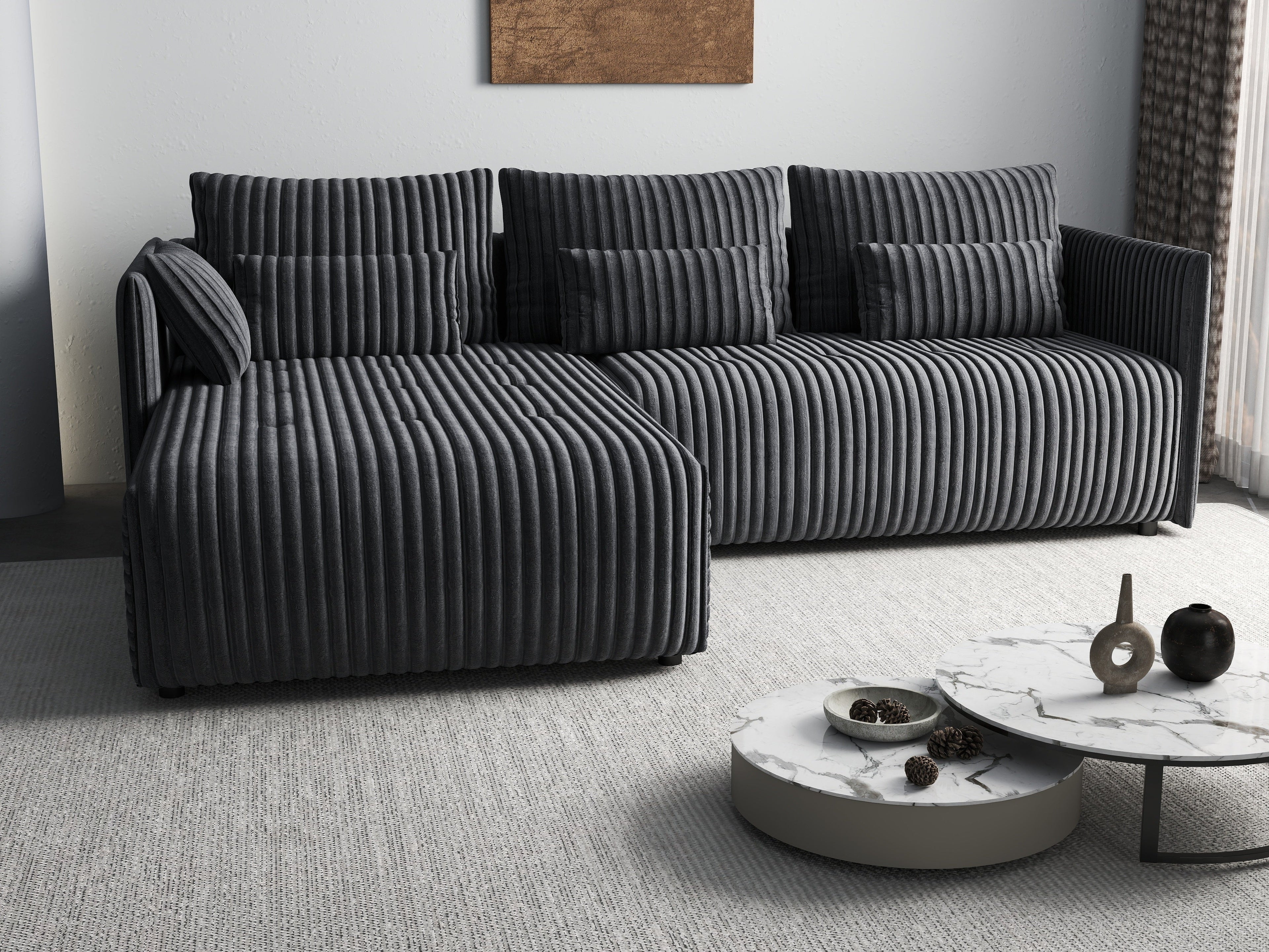 Colțar extensibil dumonde cu ladă de depozitare si sezut confortabil din spuma high-density, Malta Ambience Grey 235x185 cm
