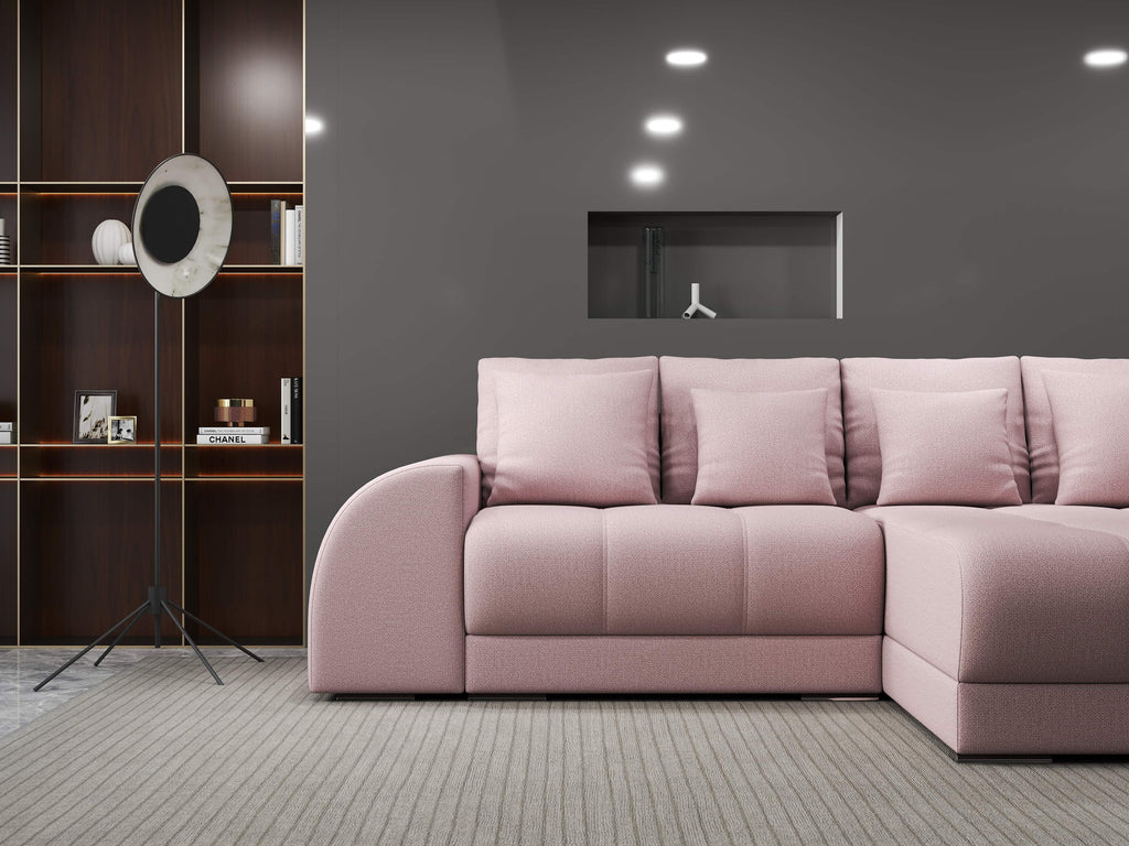 Colțar extensibil dumonde cu ladă de depozitare si sezut confortabil din spuma high-density, Verona Enjoy Roz II 290x185 cm