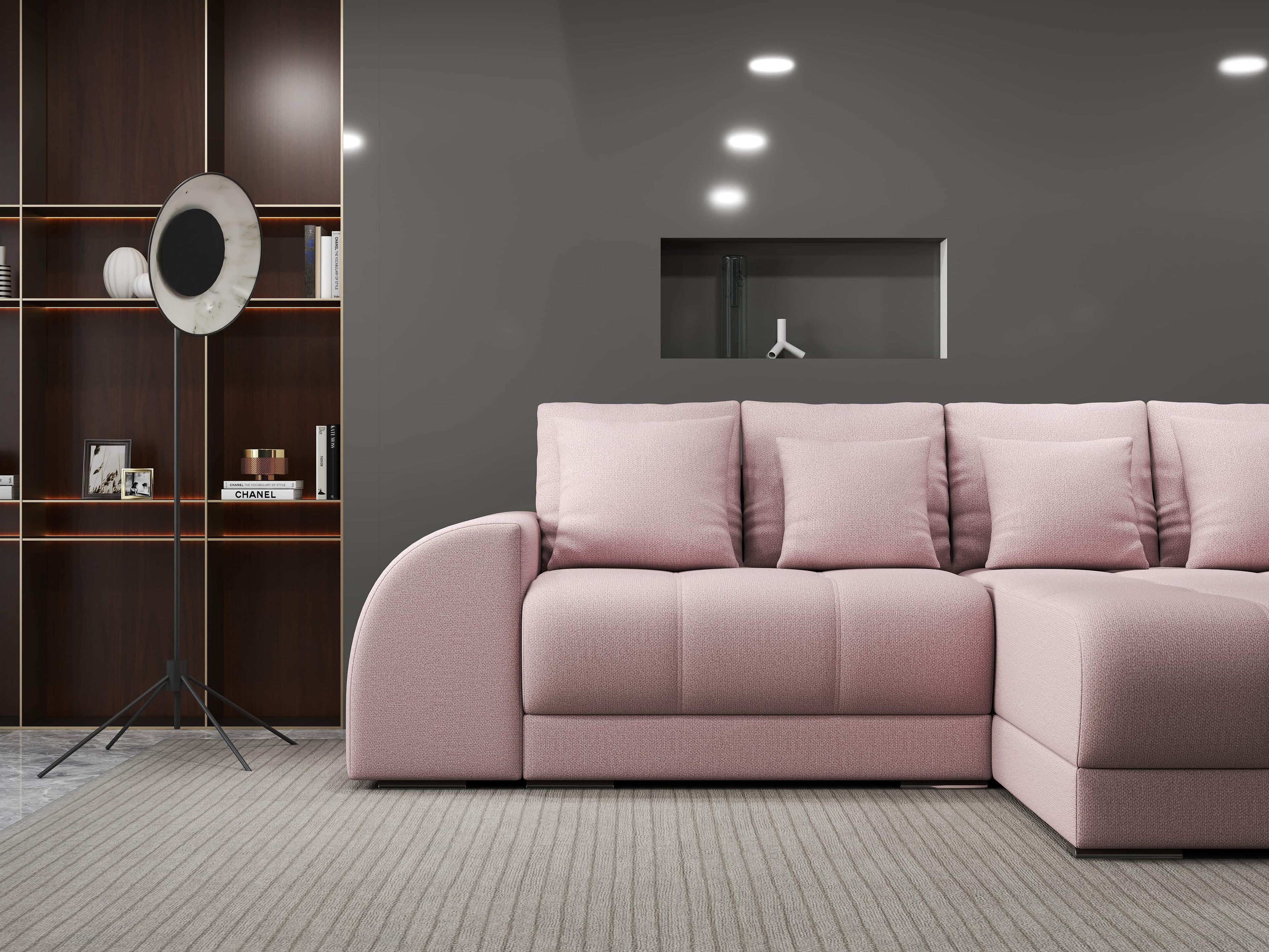 Colțar extensibil dumonde cu ladă de depozitare si sezut confortabil din spuma high-density, Verona Enjoy Roz II 290x185 cm