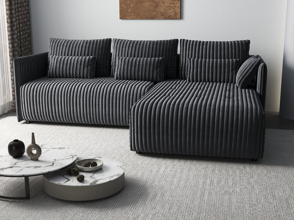 Colțar extensibil dumonde cu ladă de depozitare si sezut confortabil din spuma high-density, Malta Ambience Grey 235x185 cm