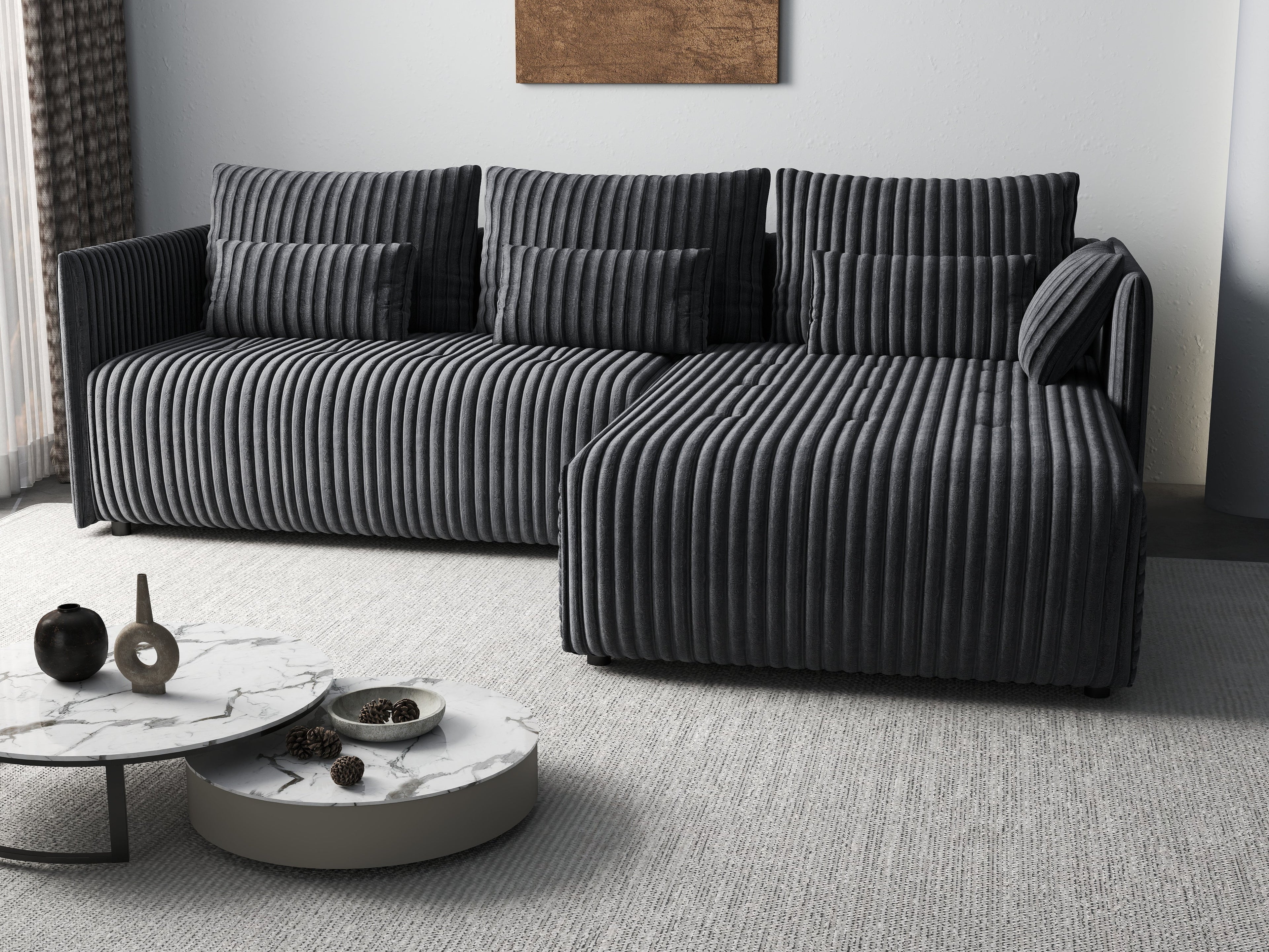 Colțar extensibil dumonde cu ladă de depozitare si sezut confortabil din spuma high-density, Malta Ambience Grey 235x185 cm
