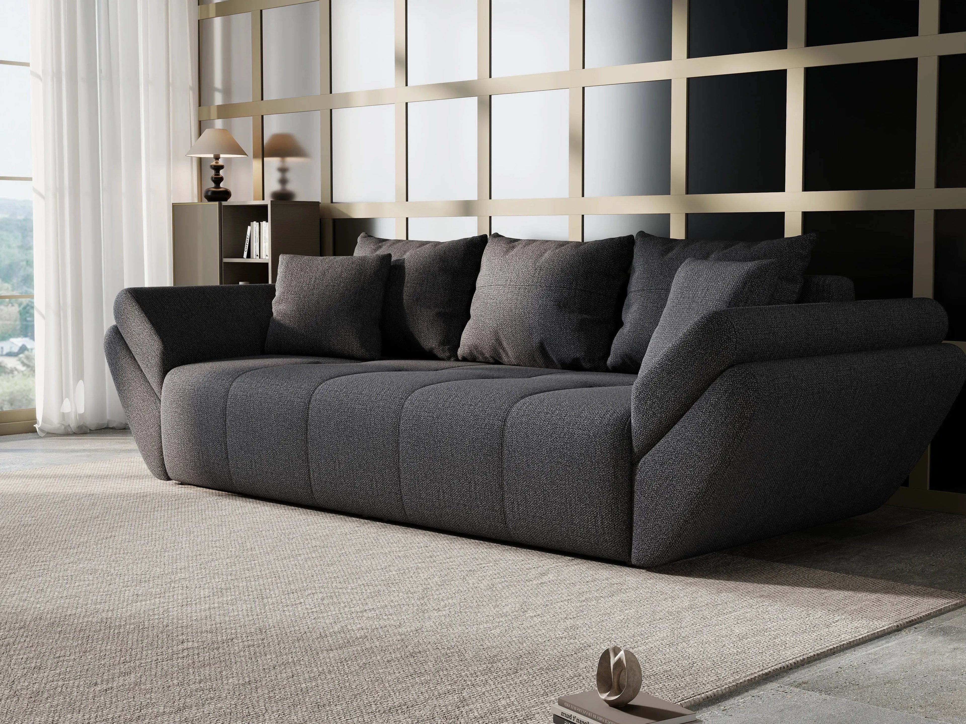 Canapea extensibilă dumonde cu ladă de depozitare si sezut confortabil din spuma high-density, Berlin Enjoy Graphite 250x100 cm