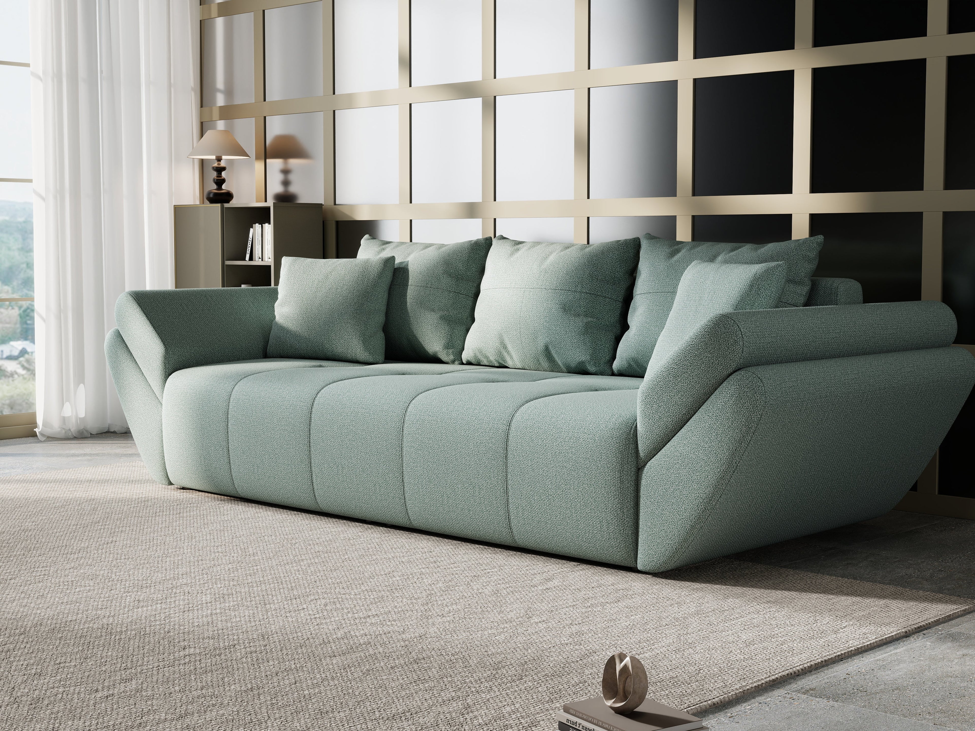 Canapea extensibilă dumonde cu ladă de depozitare si sezut confortabil din spuma high-density, Berlin Enjoy Mint 250x100 cm