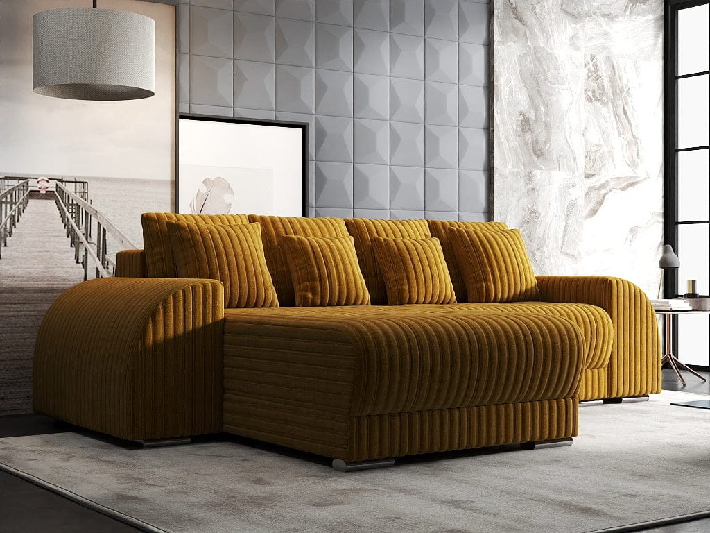 Colțar extensibil dumonde cu ladă de depozitare si sezut confortabil din spuma high-density, Verona Ambience Mustar 290x185 cm