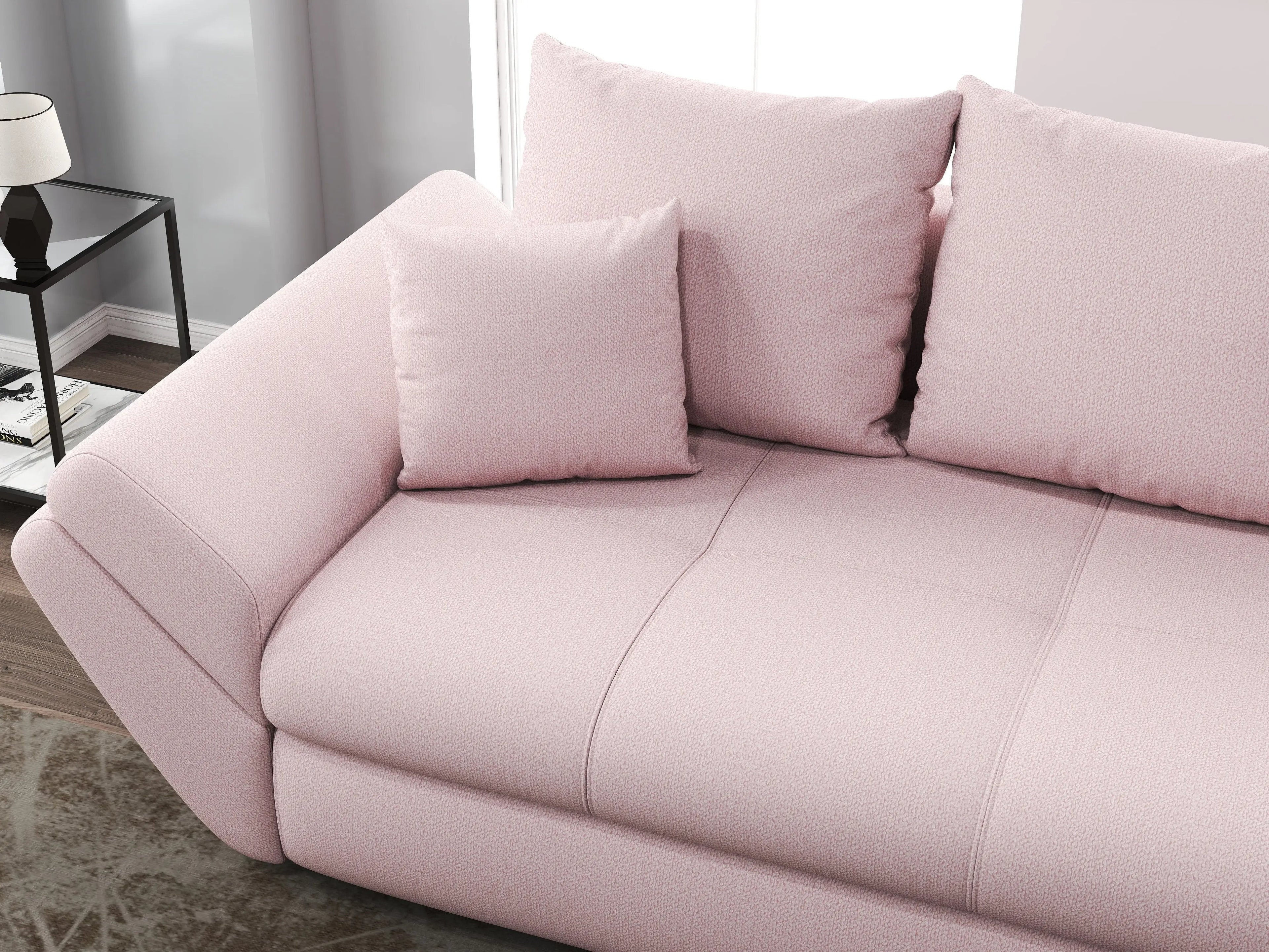 Canapea extensibilă dumonde cu ladă de depozitare si sezut confortabil din spuma high-density, Loana Enjoy Flamingo 250x100 cm