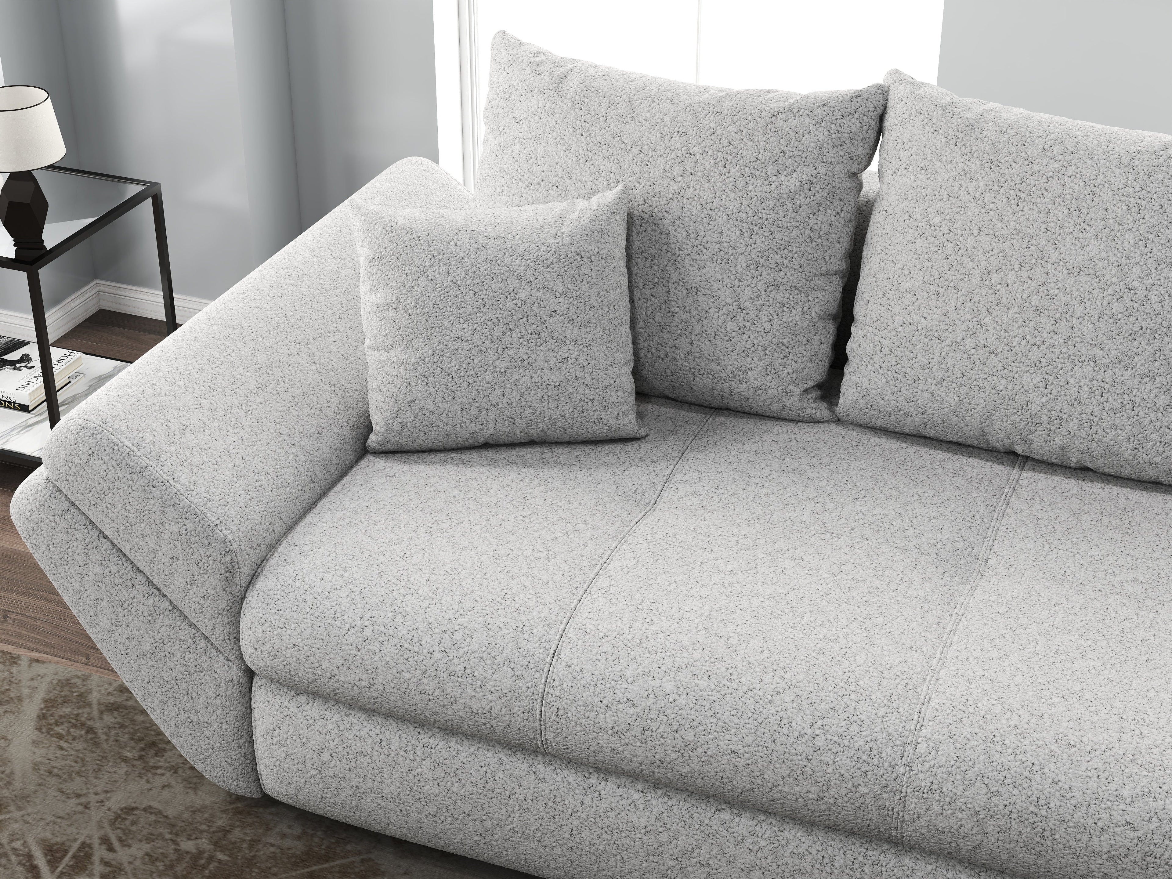 Canapea extensibilă dumonde cu ladă de depozitare si sezut confortabil din spuma high-density, Loana Euphoria Dove 250x100 cm