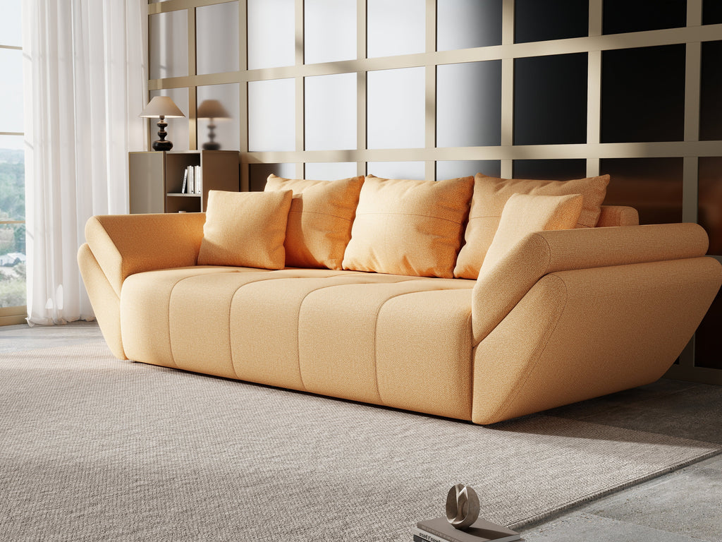 Canapea extensibilă dumonde cu ladă de depozitare si sezut confortabil din spuma high-density, Berlin Enjoy Mango 250x100 cm