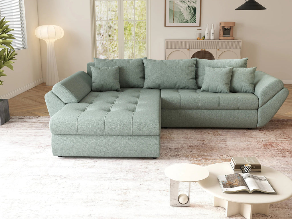 Colțar extensibil dumonde cu ladă de depozitare si sezut confortabil din spuma high-density, Loana Enjoy Mint 270x185 cm