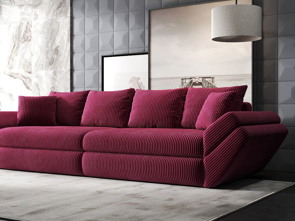 Canapea extensibilă dumonde cu ladă de depozitare si sezut confortabil din spuma high-density, Loana Zoom Rosu 300x100 cm