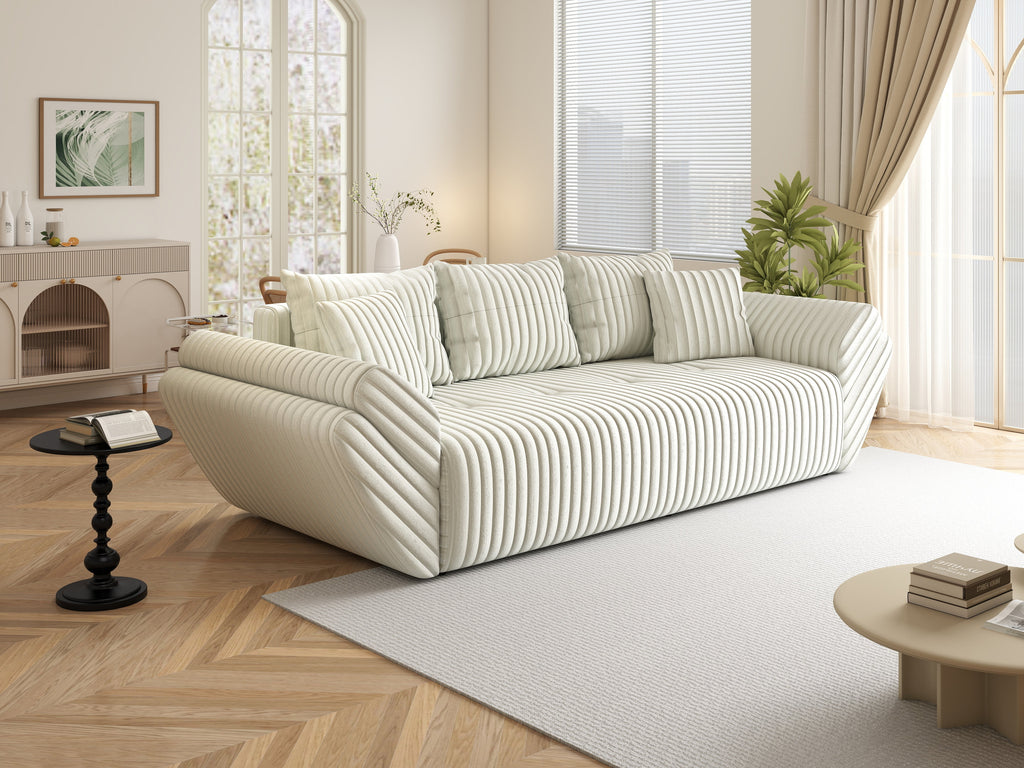 Canapea extensibilă dumonde cu ladă de depozitare si sezut confortabil din spuma high-density, Berlin Ambience Ivory 250x100 cm