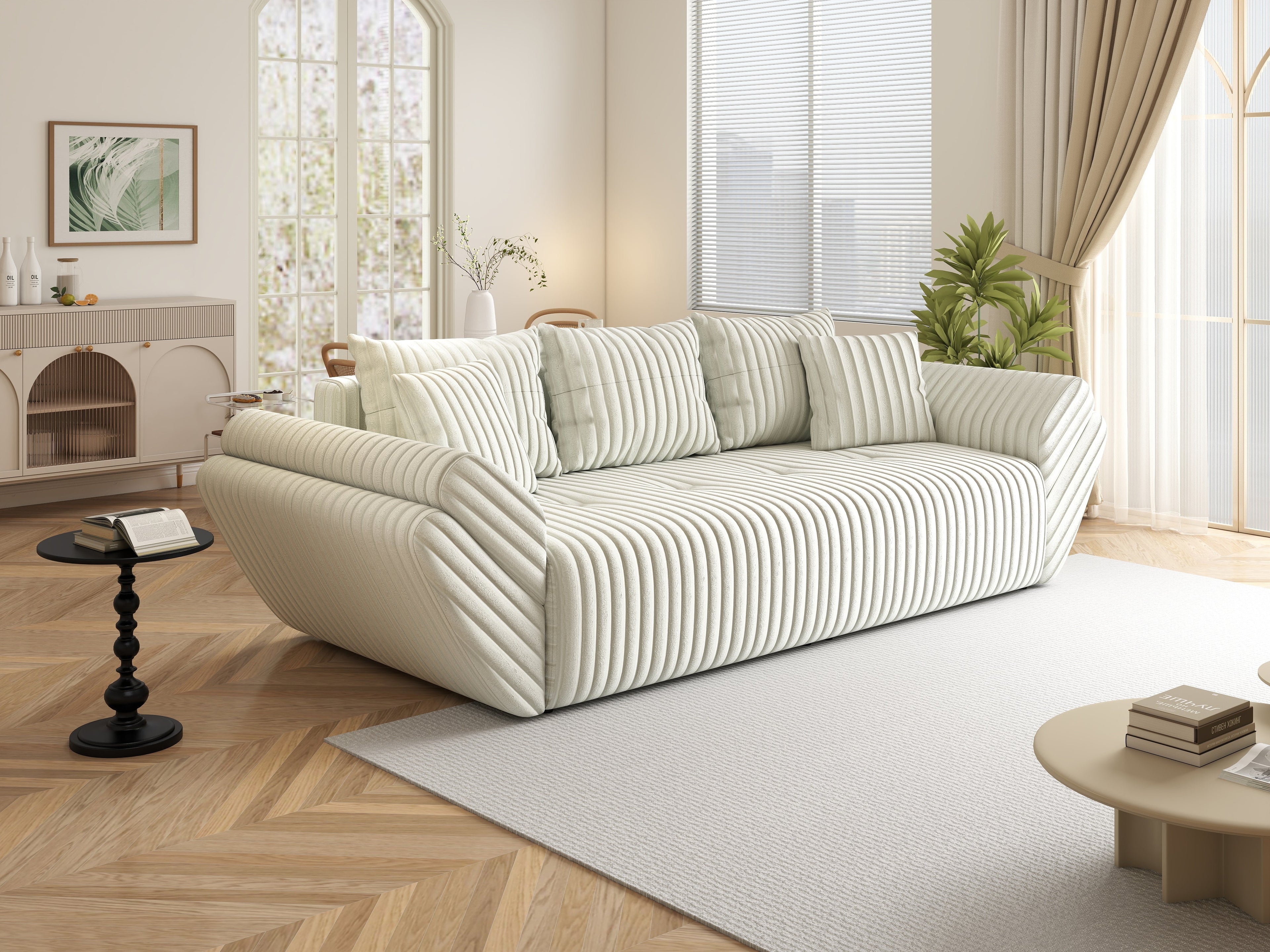 Canapea extensibilă dumonde cu ladă de depozitare si sezut confortabil din spuma high-density, Berlin Ambience Ivory 250x100 cm