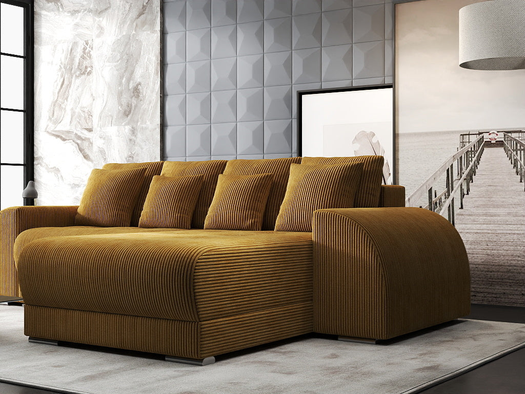 Colțar extensibil dumonde cu ladă de depozitare si sezut confortabil din spuma high-density, Verona Zoom Mustar II 290x185 cm