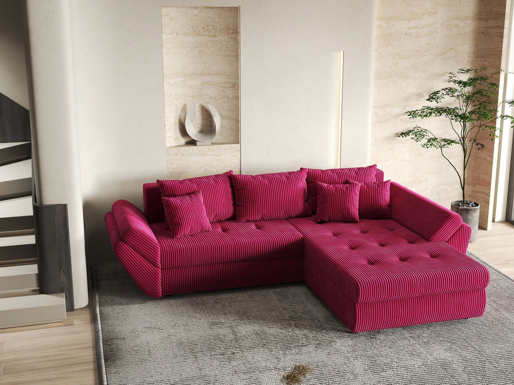 Colțar extensibil dumonde cu ladă de depozitare si sezut confortabil din spuma high-density, Loana Zoom Red II 270x185 cm
