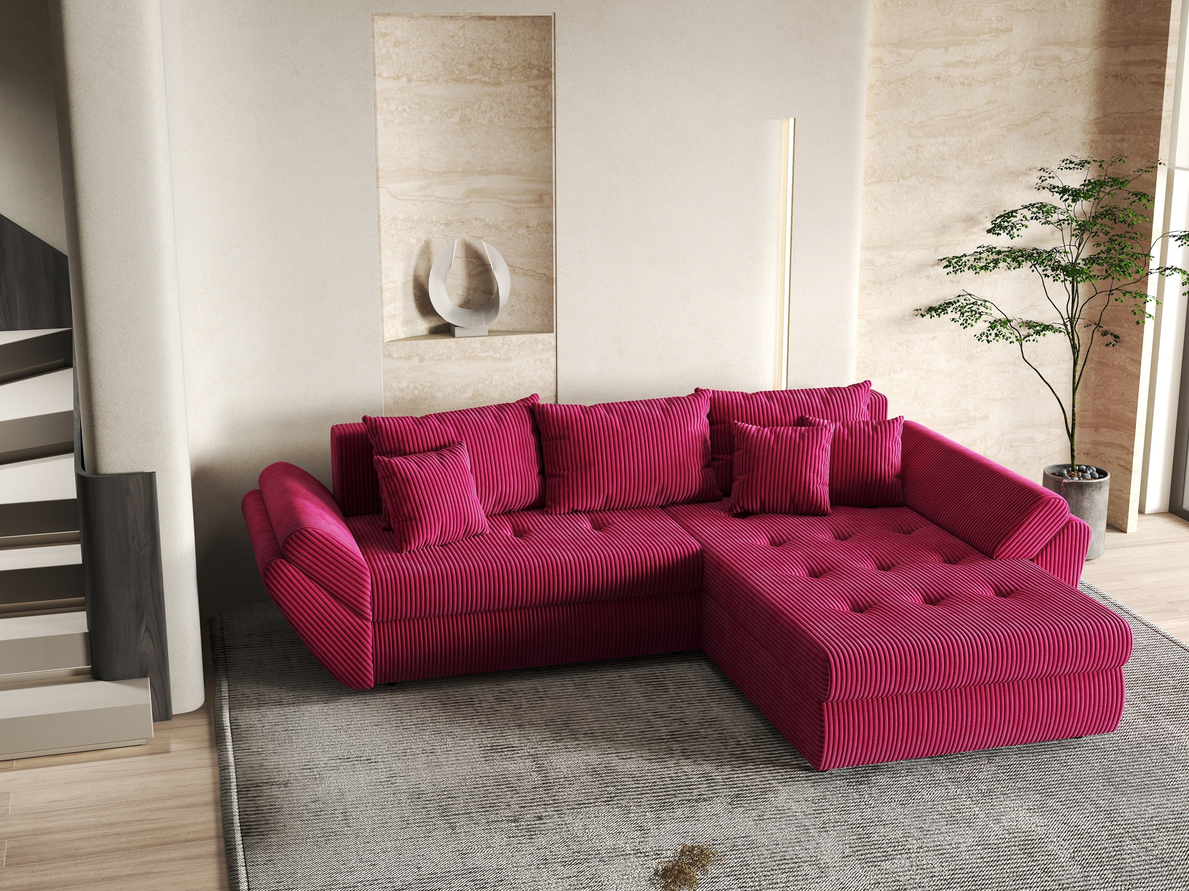 Colțar extensibil dumonde cu ladă de depozitare si sezut confortabil din spuma high-density, Loana Zoom Red II 270x185 cm