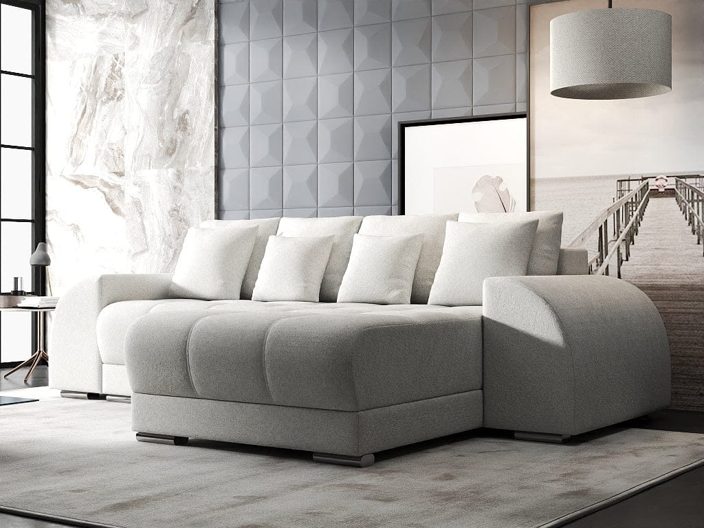 Colțar extensibil dumonde cu ladă de depozitare si sezut confortabil din spuma high-density, Verona Euphoria Ivory II 290x185 cm
