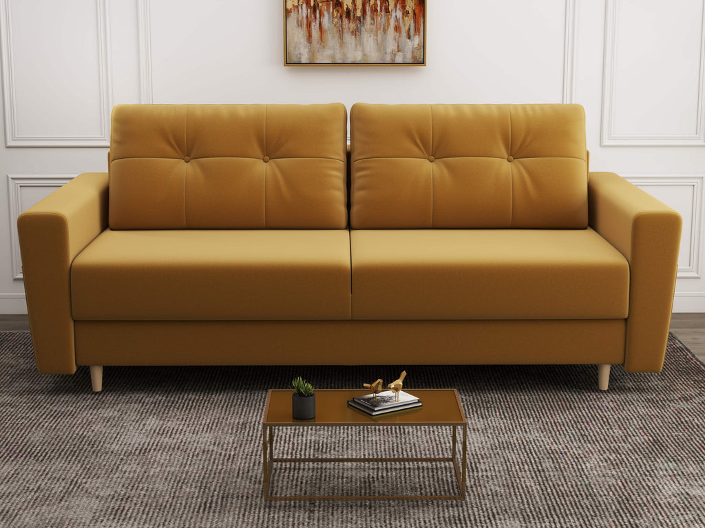 Canapea extensibilă dumonde cu ladă de depozitare si sezut confortabil din spuma high-density, Summer Royal Mustar 225x100 cm
