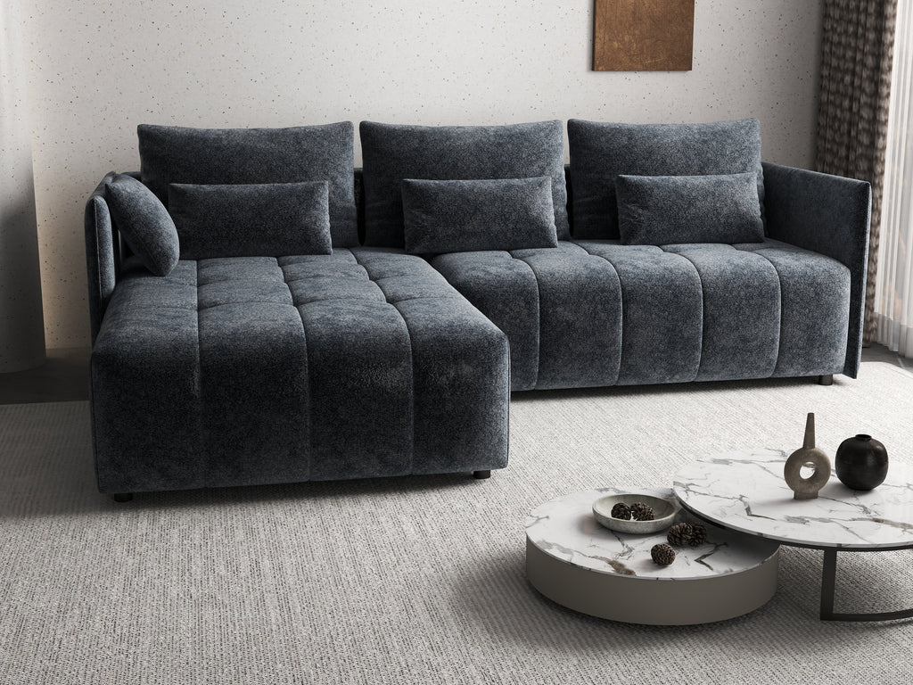 Colțar extensibil dumonde cu ladă de depozitare si sezut confortabil din spuma high-density, Malta Euphoria Grafit 235x185 cm