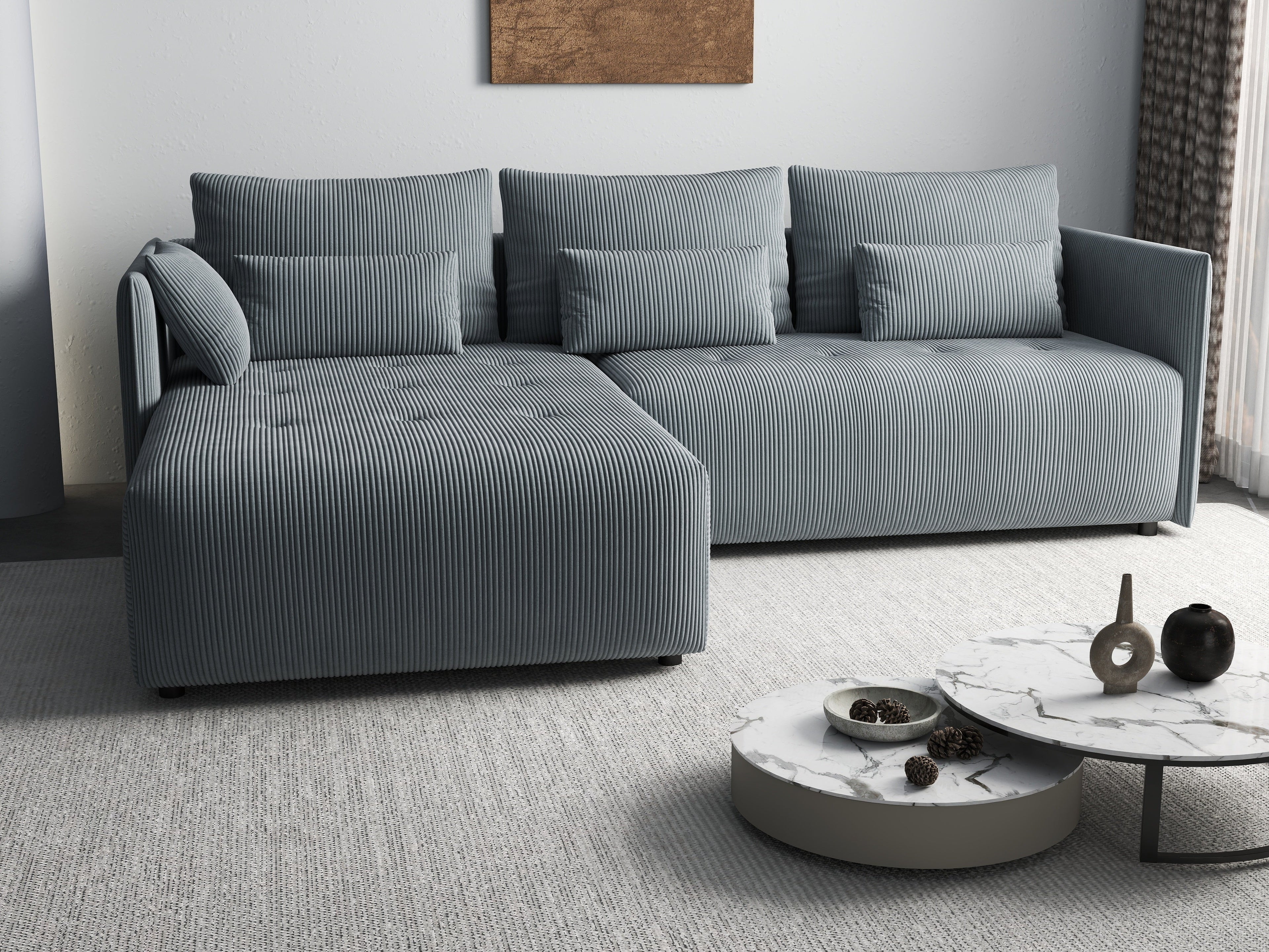 Colțar extensibil dumonde cu ladă de depozitare si sezut confortabil din spuma high-density, Malta Zoom Grey 235x185 cm