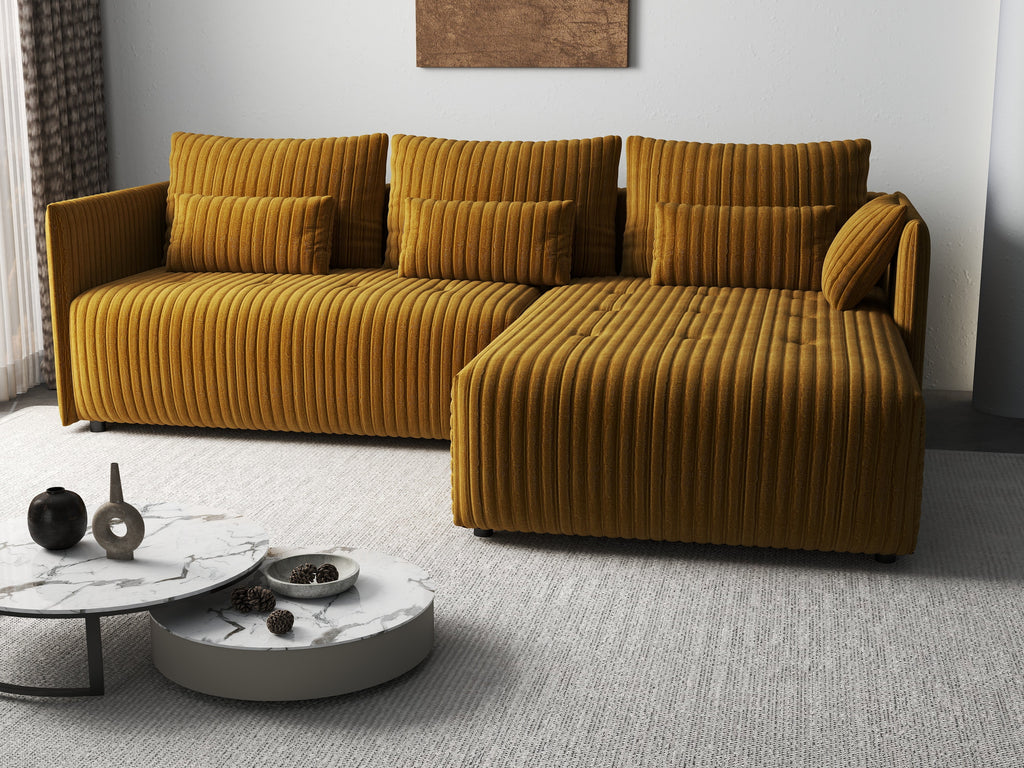 Colțar extensibil dumonde cu ladă de depozitare si sezut confortabil din spuma high-density, Malta Ambience Mustard II 235x185 cm