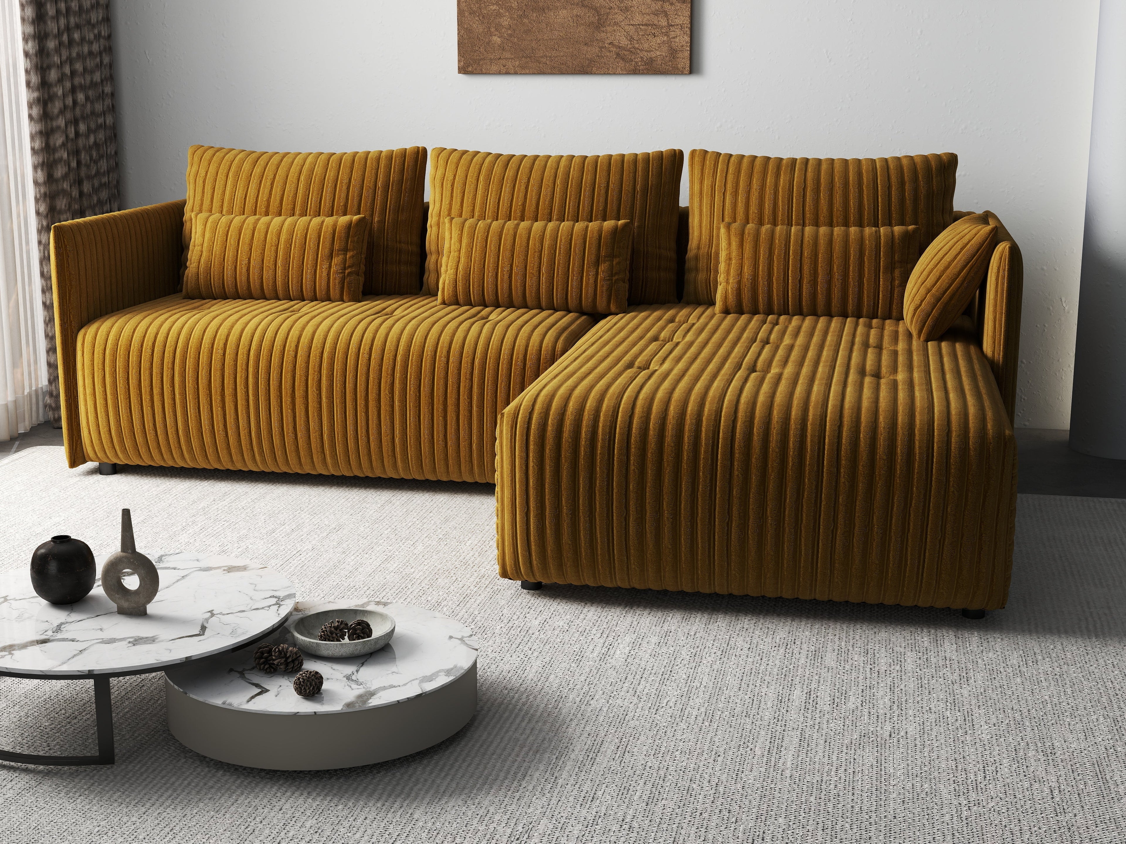 Colțar extensibil dumonde cu ladă de depozitare si sezut confortabil din spuma high-density, Malta Ambience Mustard II 235x185 cm