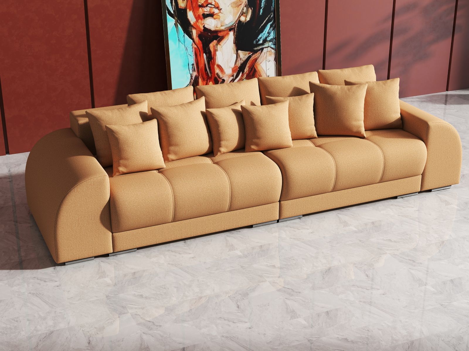 Canapea extensibilă dumonde cu 2 lăzi de depozitare si sezut confortabil din spuma high-density, Verona Enjoy Mango 310x100 cm