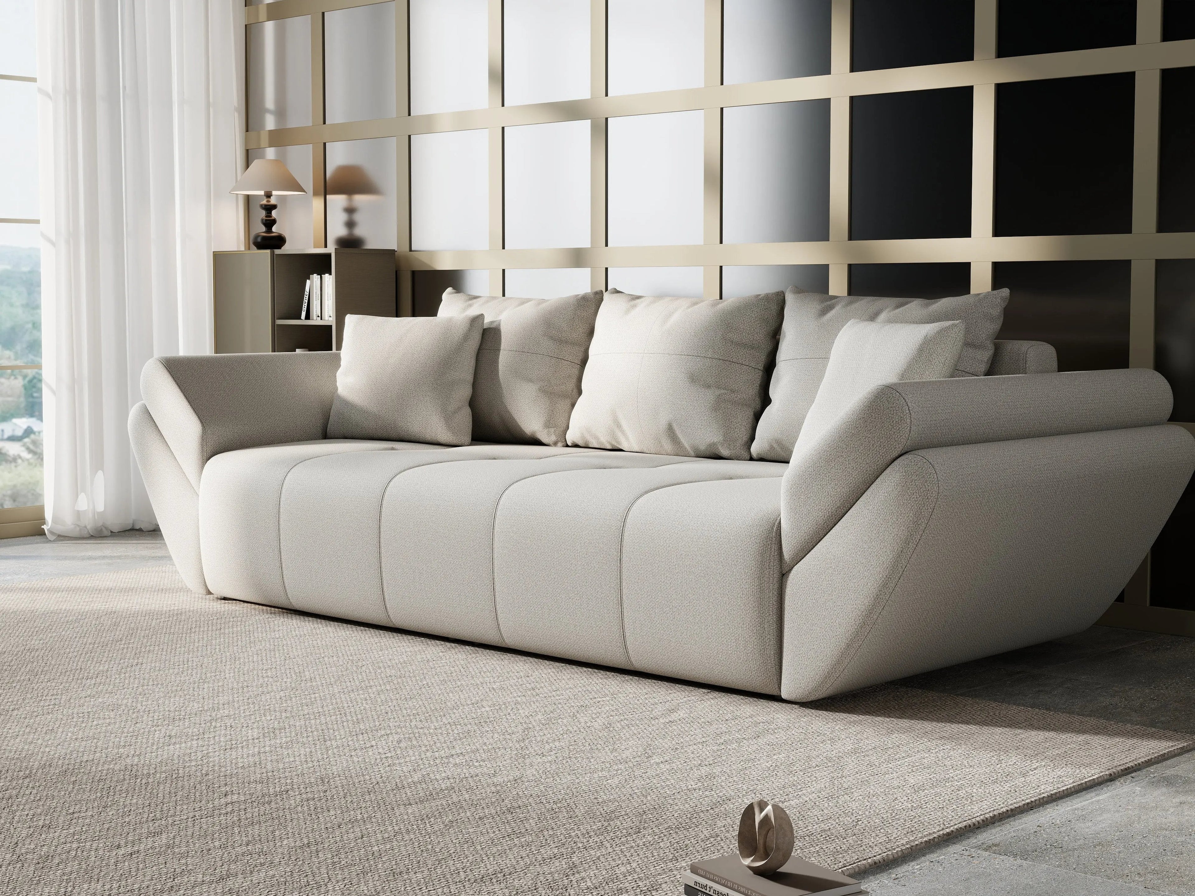 Canapea extensibilă dumonde cu ladă de depozitare si sezut confortabil din spuma high-density, Berlin Enjoy Bej 250x100 cm