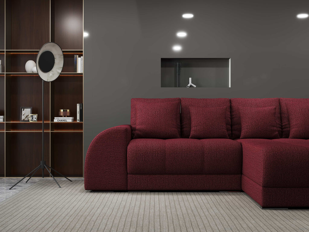 Colțar extensibil dumonde cu ladă de depozitare si sezut confortabil din spuma high-density, Verona Enjoy Rosu II 290x185 cm