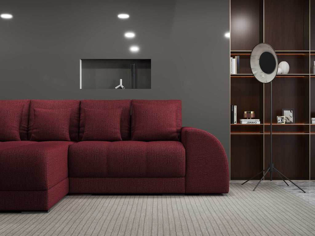 Colțar extensibil dumonde cu ladă de depozitare si sezut confortabil din spuma high-density, Verona Enjoy Rosu 290x185 cm