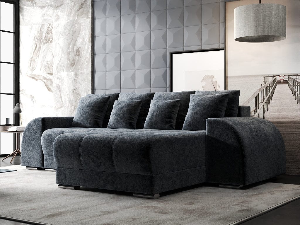Colțar extensibil dumonde cu ladă de depozitare si sezut confortabil din spuma high-density, Verona Euphoria Grafit II 290x185 cm