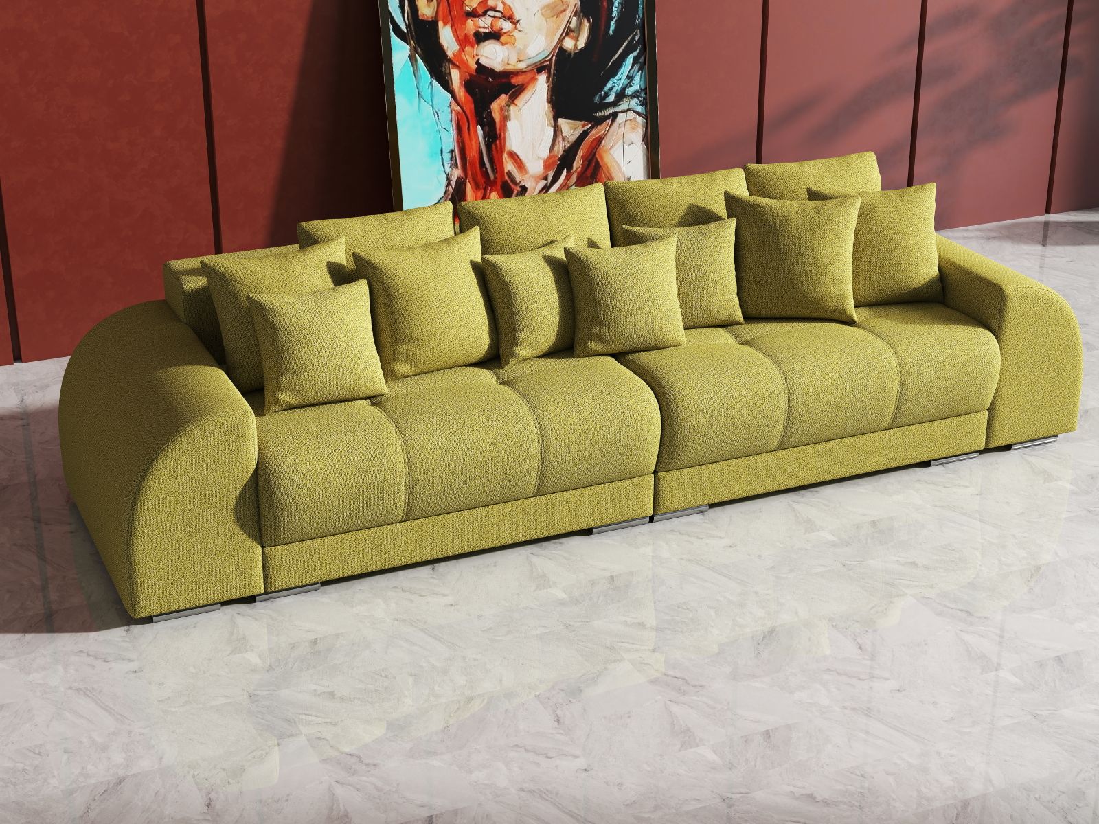 Canapea extensibilă dumonde cu 2 lăzi de depozitare si sezut confortabil din spuma high-density, Verona Enjoy Green 310x100 cm