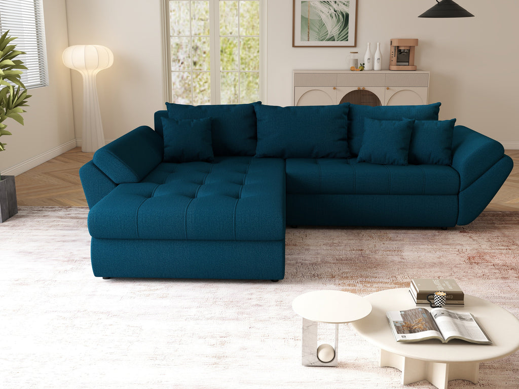Colțar extensibil dumonde cu ladă de depozitare si sezut confortabil din spuma high-density, Loana Enjoy Petrol  270x185 cm