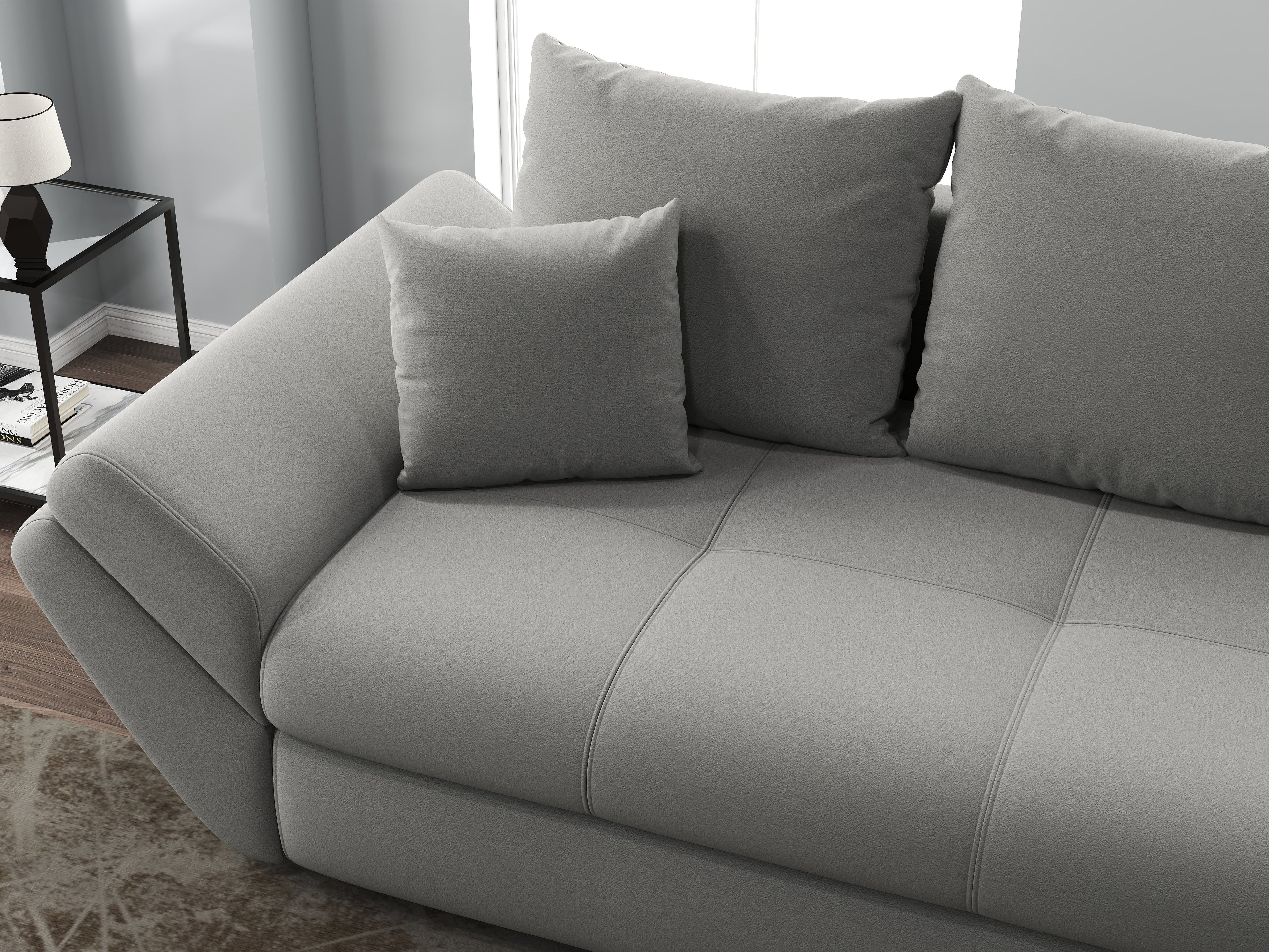 Canapea extensibilă dumonde cu ladă de depozitare si sezut confortabil din spuma high-density, Loana Royal Grey 250x100 cm