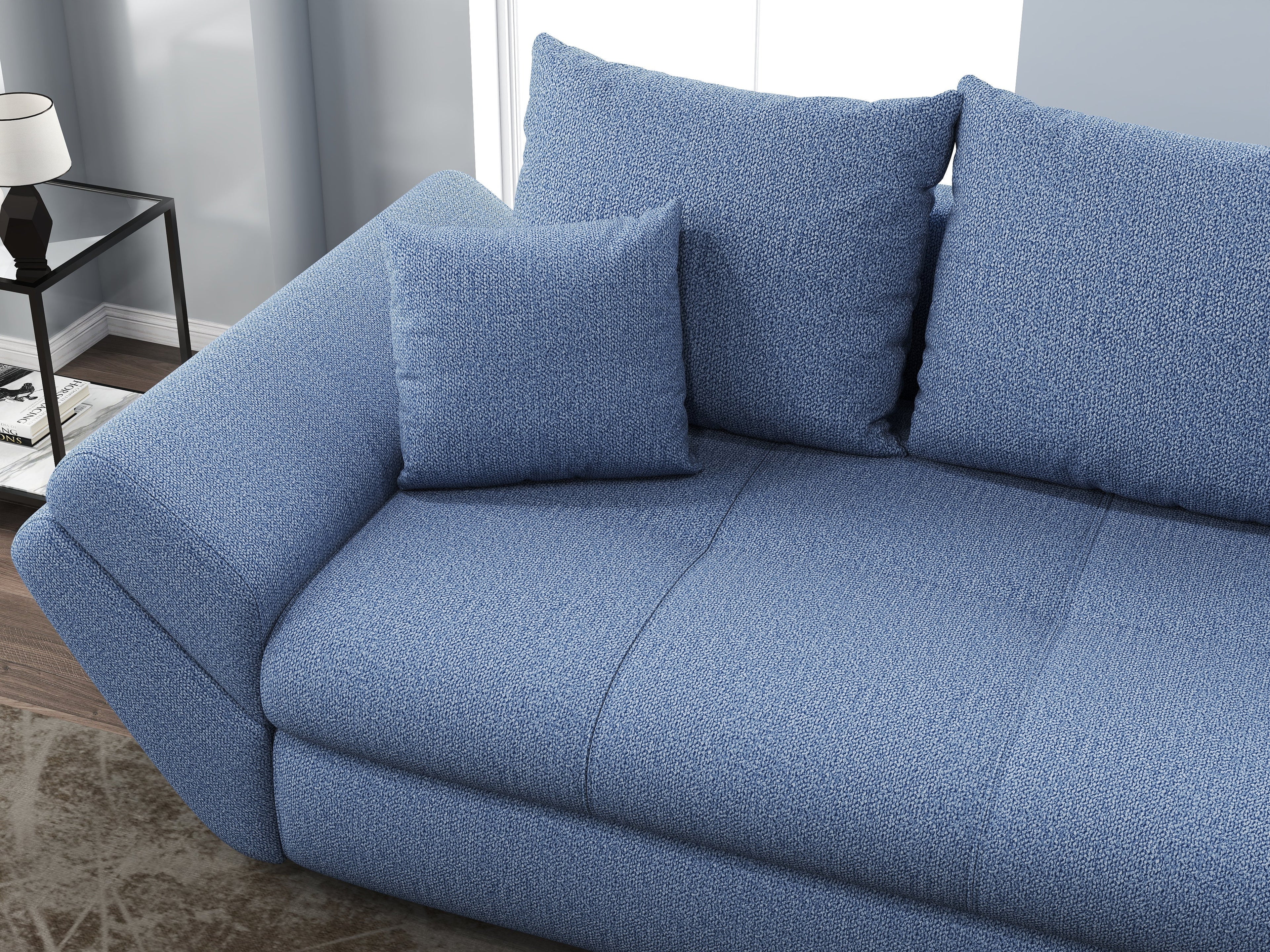 Canapea extensibilă dumonde cu ladă de depozitare si sezut confortabil din spuma high-density, Loana Enjoy Blue 250x100 cm