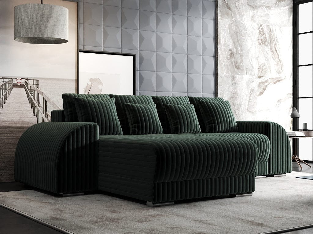 Colțar extensibil dumonde cu ladă de depozitare si sezut confortabil din spuma high-density, Verona Ambience Verde 290x185 cm
