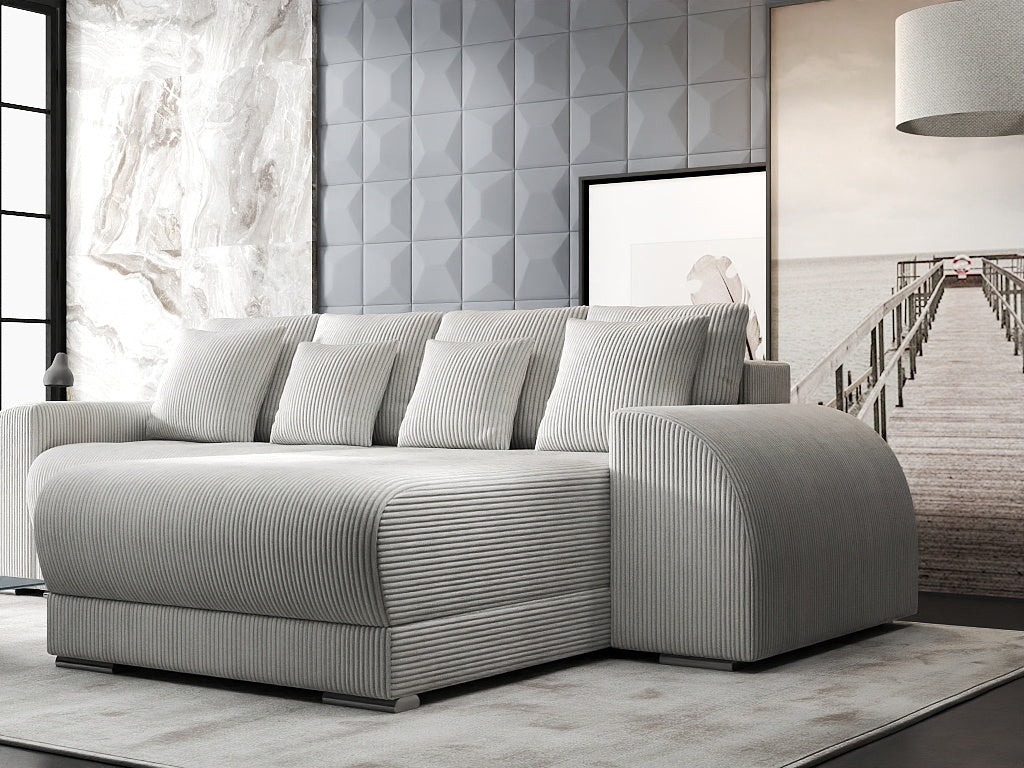 Colțar extensibil dumonde cu ladă de depozitare si sezut confortabil din spuma high-density, Verona Zoom Crem II 290x185 cm