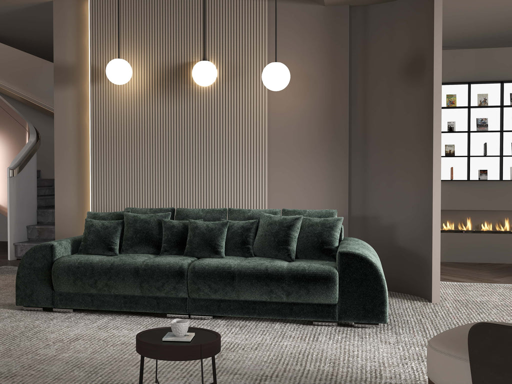 Canapea extensibilă dumonde cu 2 lăzi de depozitare si sezut confortabil din spuma high-density, Verona Euphoria Green 310x100 cm