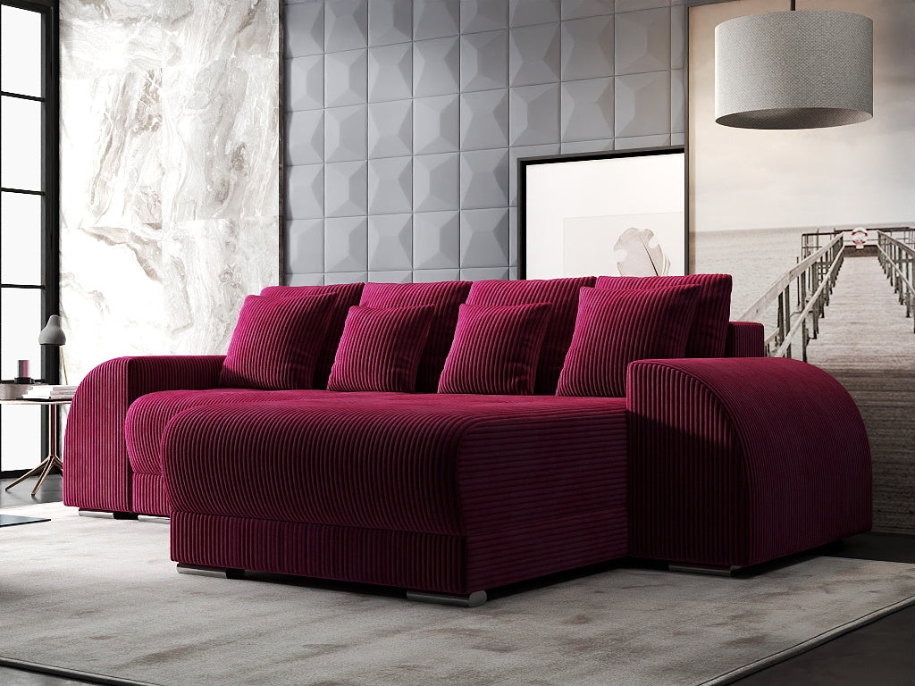 Colțar extensibil dumonde cu ladă de depozitare si sezut confortabil din spuma high-density, Verona Zoom Rosu II 290x185 cm