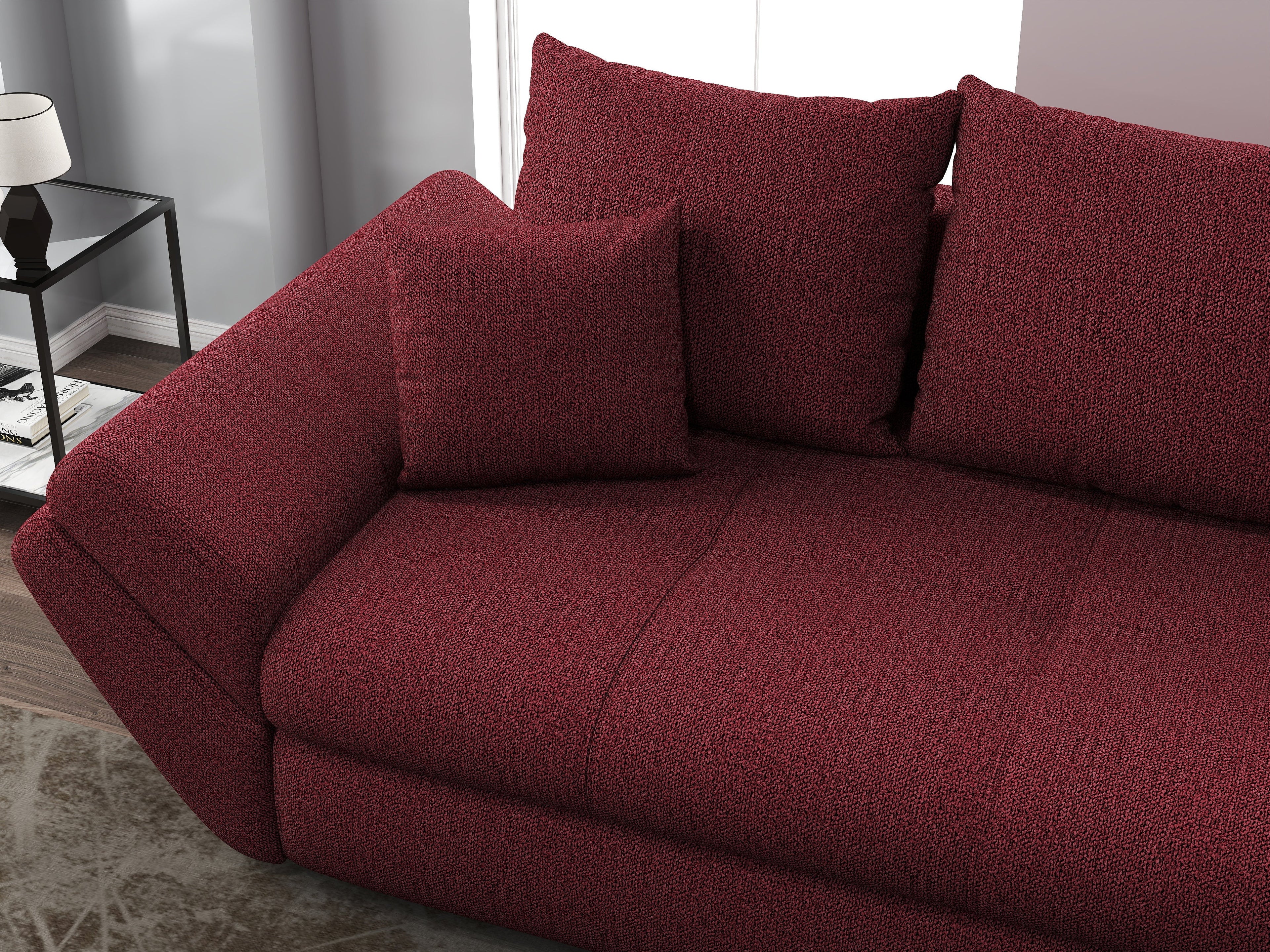 Canapea extensibilă dumonde cu ladă de depozitare si sezut confortabil din spuma high-density, Loana Enjoy Red 250x100 cm