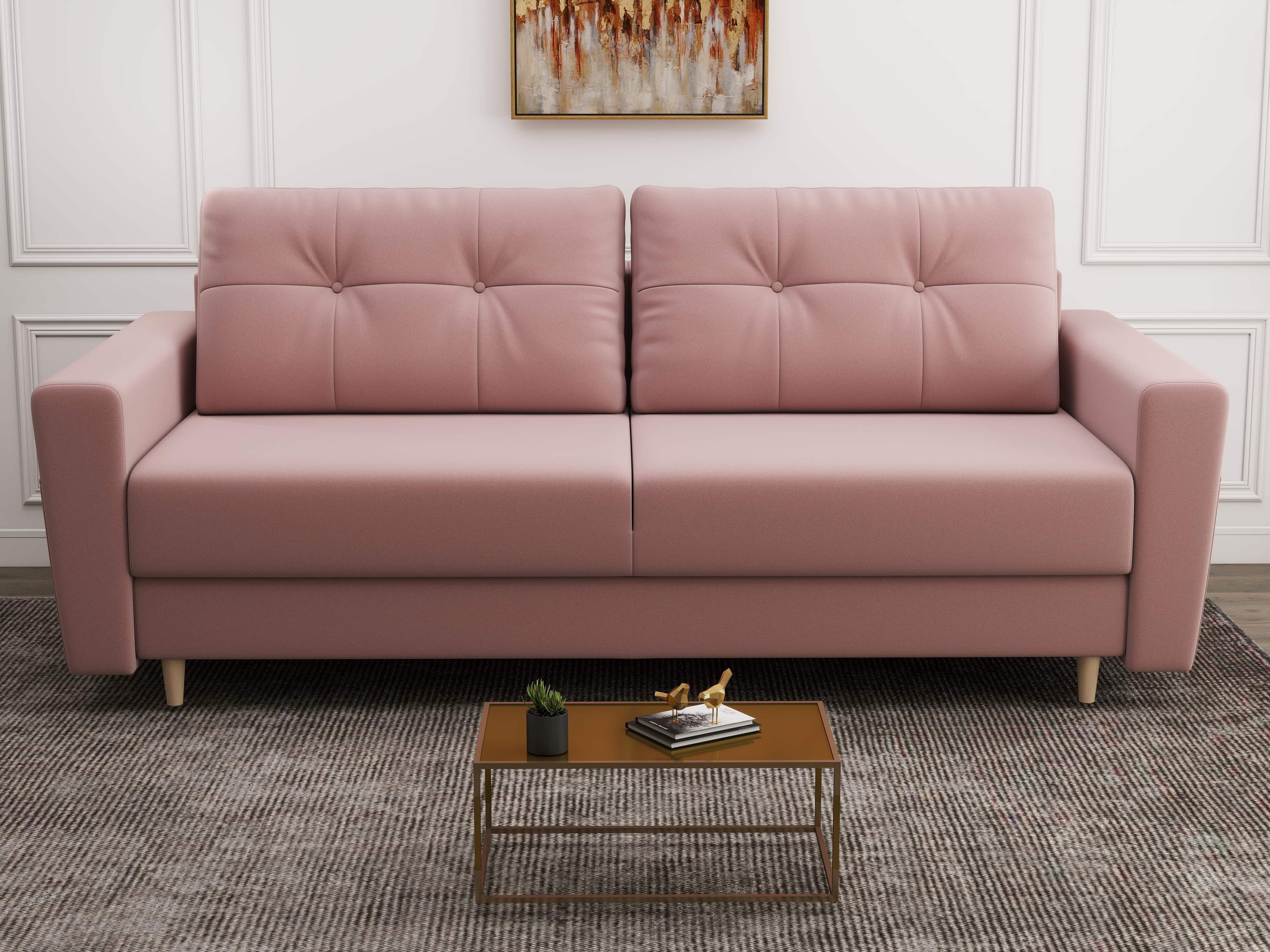 Canapea extensibilă dumonde cu ladă de depozitare si sezut confortabil din spuma high-density, Summer Royal Roz 225x100 cm