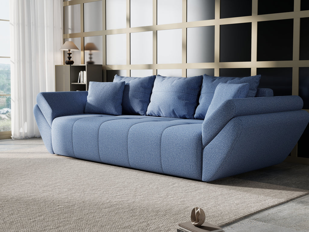 Canapea extensibilă dumonde cu ladă de depozitare si sezut confortabil din spuma high-density, Berlin Enjoy Blue 250x100 cm