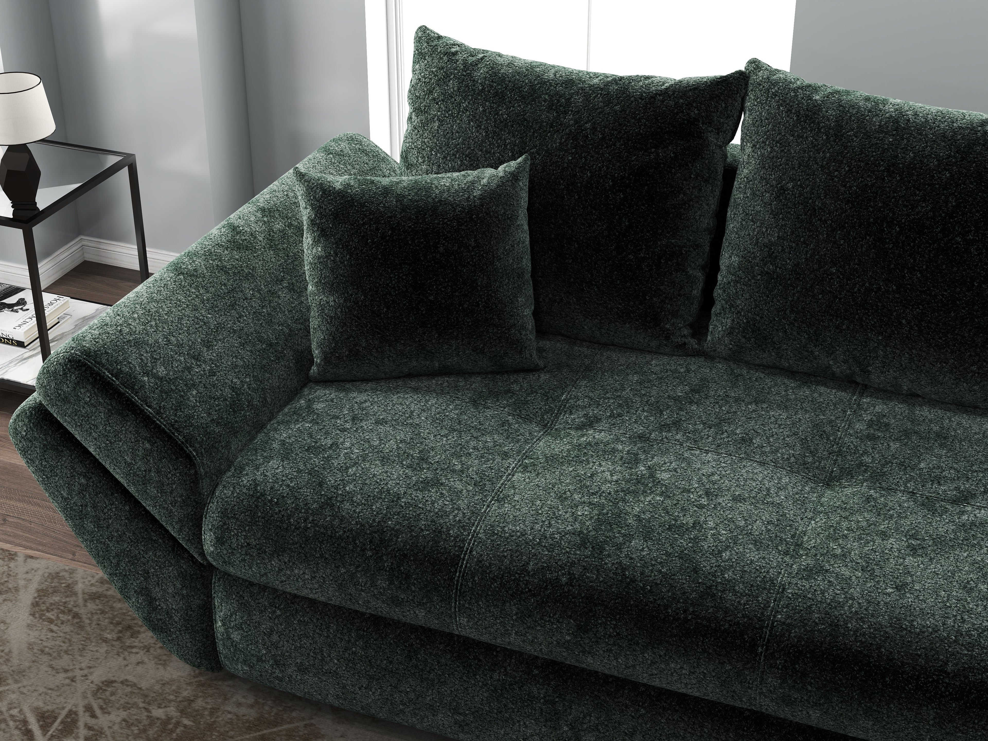 Canapea extensibilă dumonde cu ladă de depozitare si sezut confortabil din spuma high-density, Loana Euphoria Verde 250x100 cm