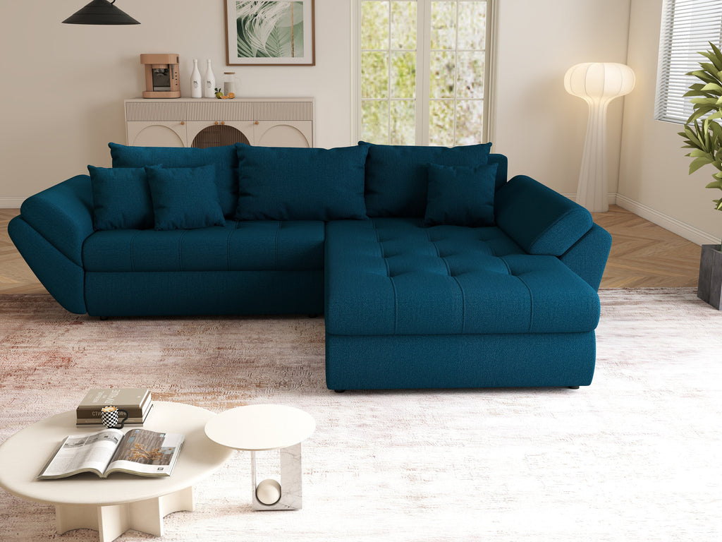 Colțar extensibil dumonde cu ladă de depozitare si sezut confortabil din spuma high-density, Loana Enjoy Petrol II 270x185 cm