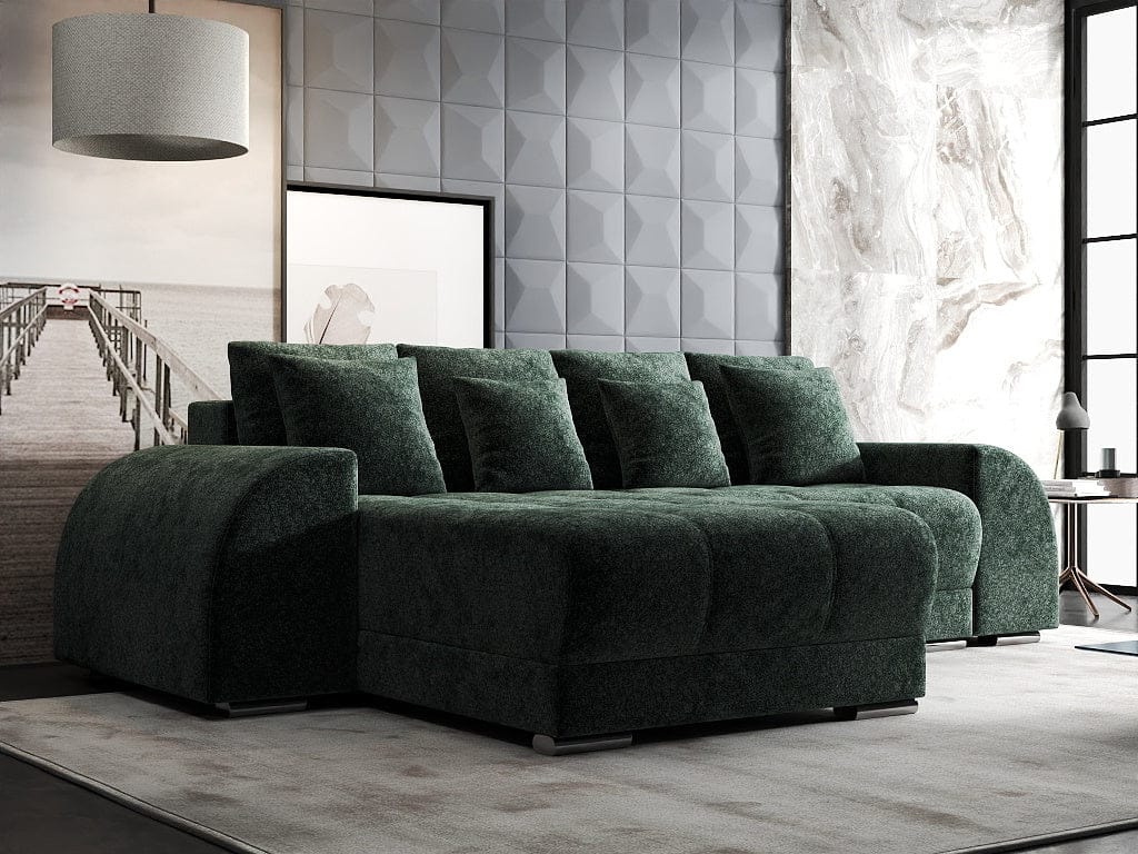 Colțar extensibil dumonde cu ladă de depozitare si sezut confortabil din spuma high-density, Verona Euphoria Verde 290x185 cm
